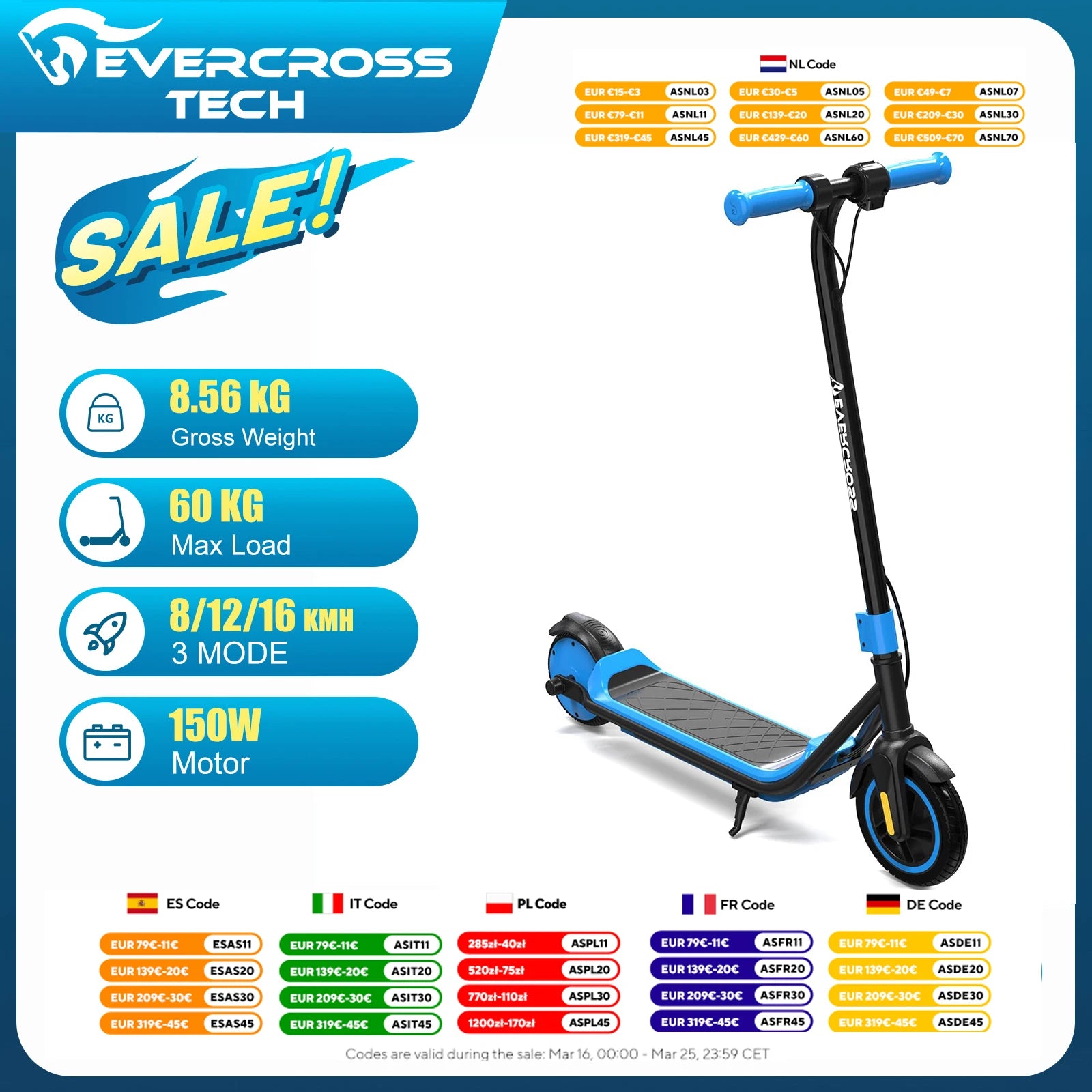 Електрическа тротинетка EVERCROSS TECH E6 за деца, 7" лека електрическа тротинетка за възраст 6-12 години, електрическа тротинетка с пробег до 15 км и 7-цветни светлини, 3 режима на скорост (8, 12, 16 км/ч)