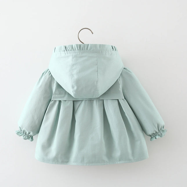 Пролетно-есенно момичешко яке с дълъг ръкав, плътен цвят, качулка, ветроустойчиво, детско яке, средна дължина, корейско издание