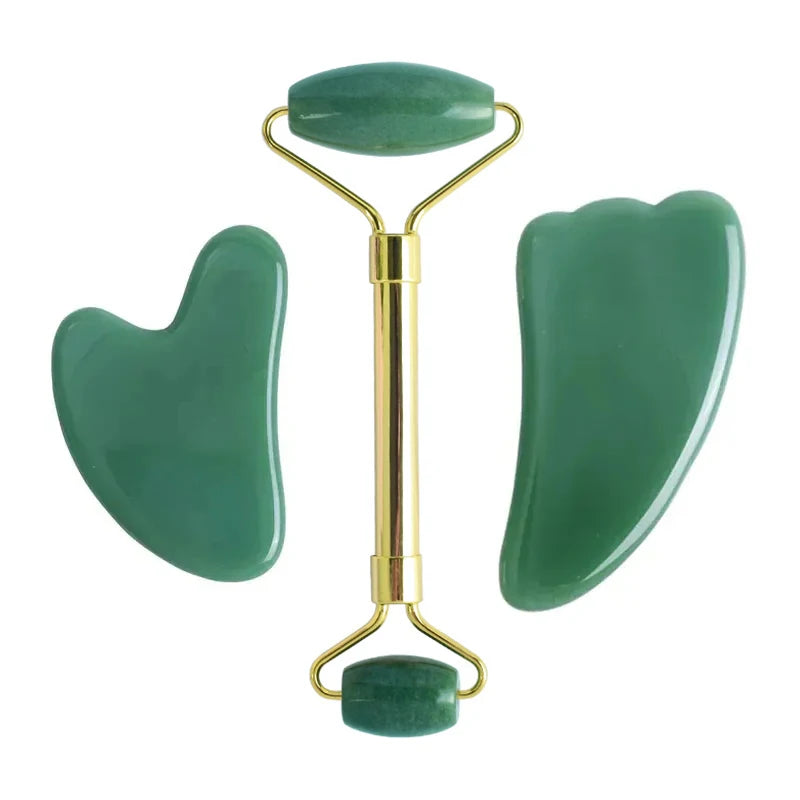 Натурална нефритена маска за лице Dongling, гваш, стъргалка, ролков масажор GreenJade Guasha, студена терапия, антиейдж нефритена маска, инструмент за красота