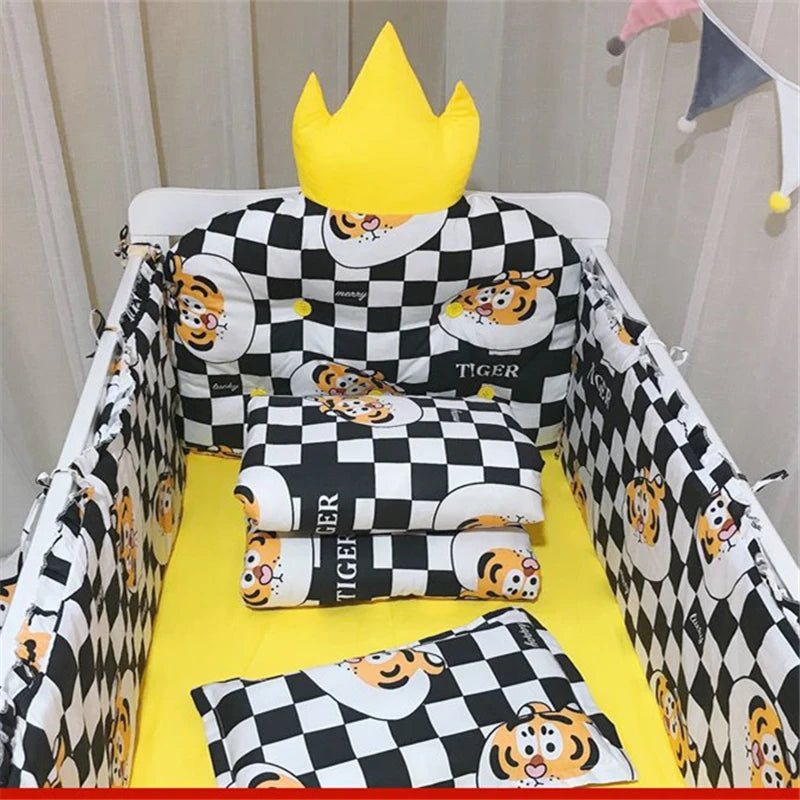 100% чист памучен карикатурен принт за детско креватче, предпазител за новородени, защитен комплект спално бельо против сблъсък за момчета и момичета, универсален чаршаф