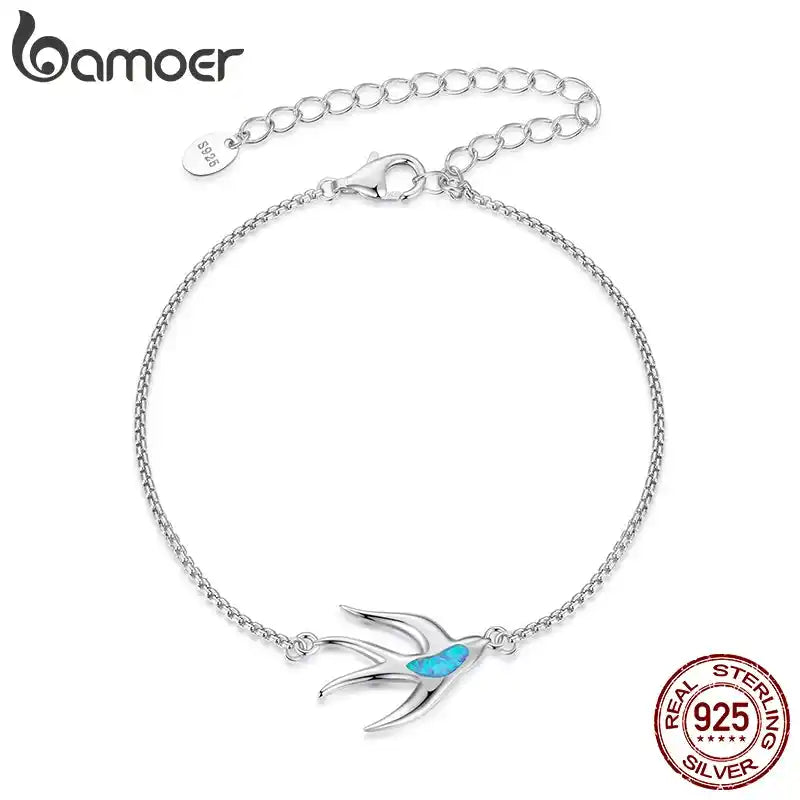 Bamoer 925 стерлингово сребро гривна с лястовици опал птица чар регулируема верижка за жени пролетен подарък за рожден ден декорация за китка
