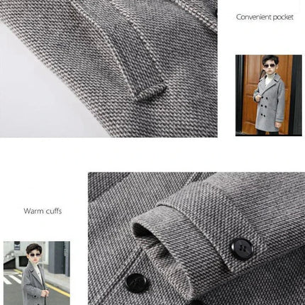 3-15Y Момчета, каки, зимно топло вълнено палто, тийнейджърско, детско вълнено палто за рожден ден, фотографска фотография, детско ветроустойчиво яке за открито