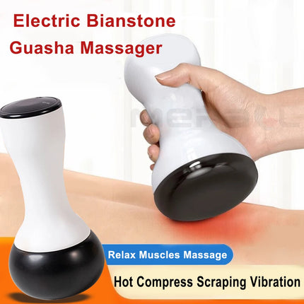 Електрически нагревателен масажор Bian Stone Gua Sha с горещ компрес, инструмент за физиотерапия на тялото, масаж на гърба и лицето, топъл моксибуст, инструмент Guasha