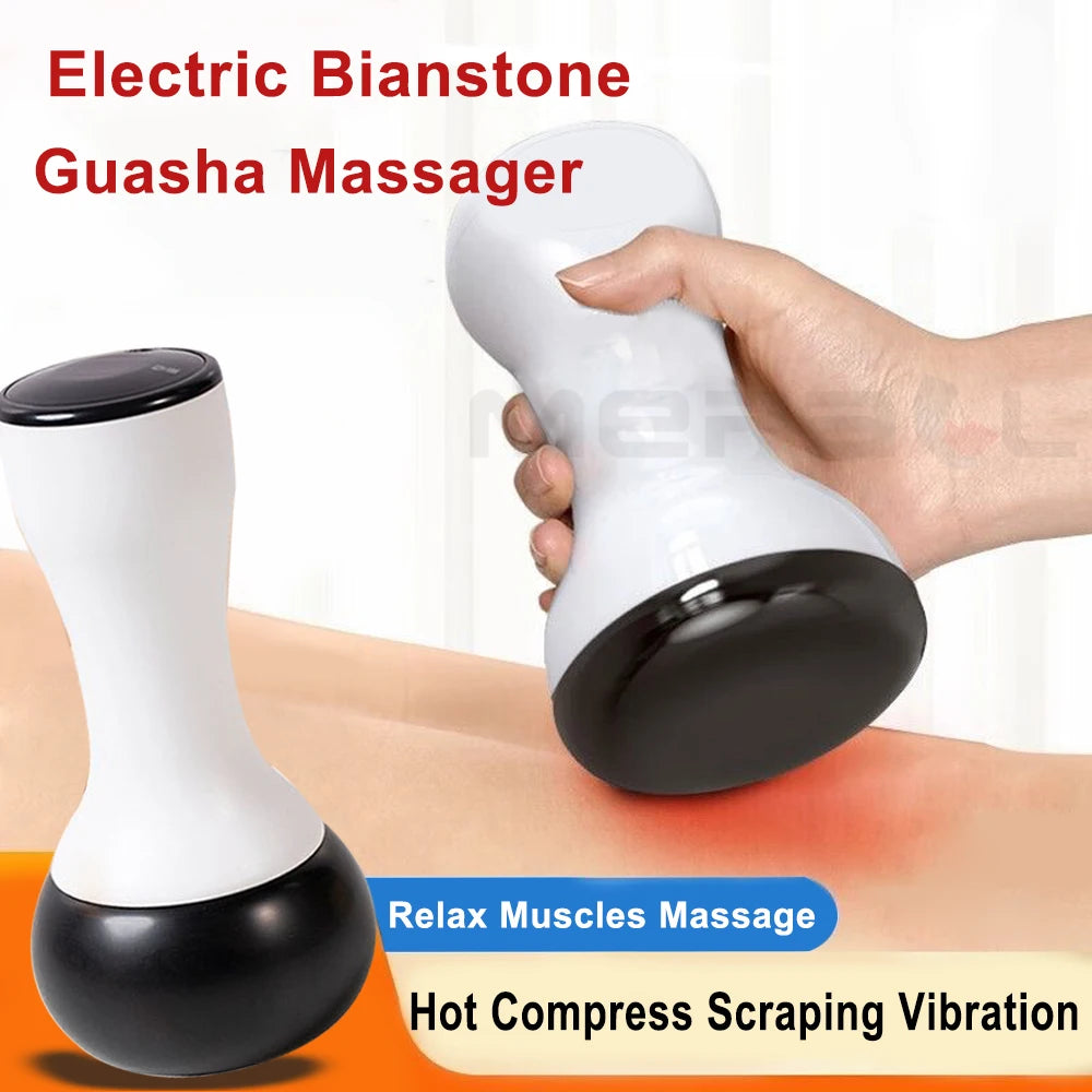 Електрически нагревателен масажор Bian Stone Gua Sha с горещ компрес, инструмент за физиотерапия на тялото, масаж на гърба и лицето, топъл моксибуст, инструмент Guasha