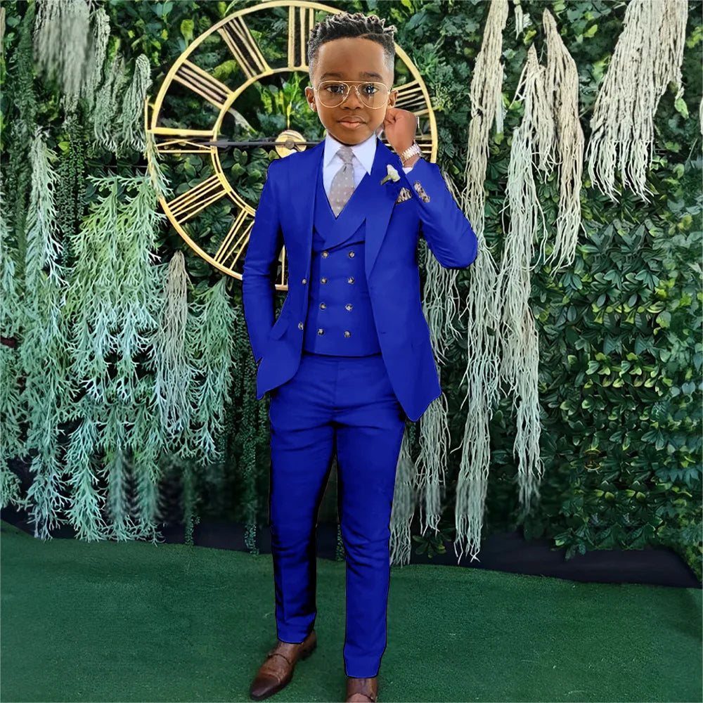 Моден комплект от 3 костюма за момчета, яке, жилетка, панталон, банкет, парти, елегантен детски смокинг, дрехи за сватбени гости, 2-20 години