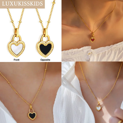 LUXUKISSKIDS Модерно колие от неръждаема стомана със сърце за жени/момичета, шикозни семпли романтични бижута с любовен чар, подаръци за парти