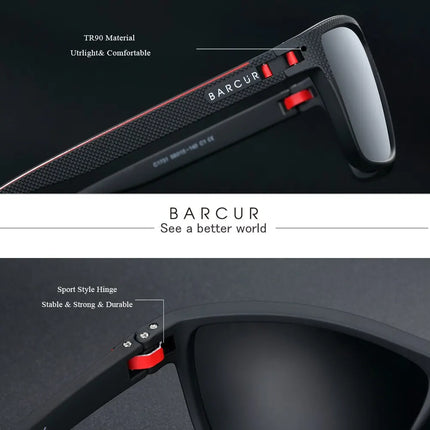 Слънчеви очила BARCUR Design TR90 за мъже, поляризирани, леки, спортни, слънчеви очила за жени, аксесоари за очила Oculos UVAB защита