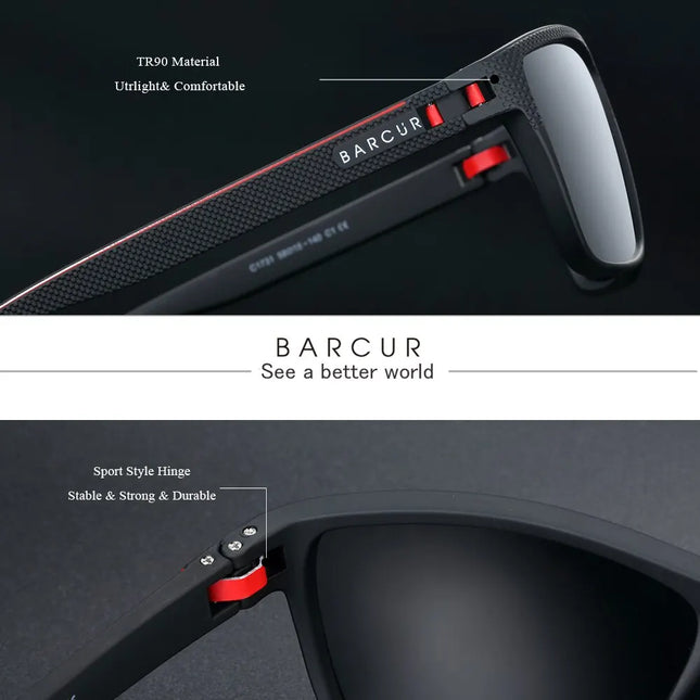 Слънчеви очила BARCUR Design TR90 за мъже, поляризирани, леки, спортни, слънчеви очила за жени, аксесоари за очила Oculos UVAB защита