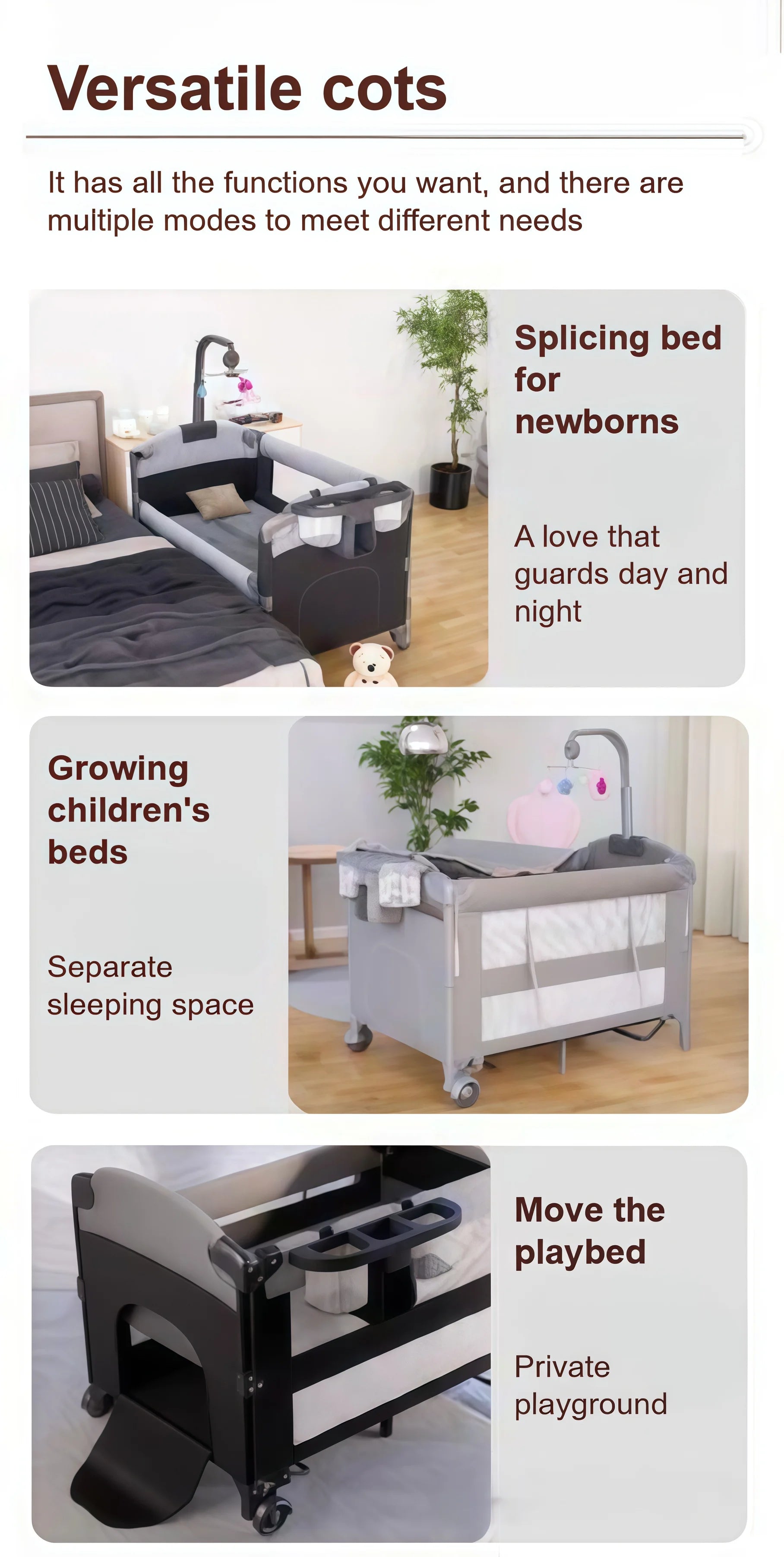 Бебешко легло, нощно шкафче, бебешко креватче, сгъваеми бебешки легла за бебе, конвертируемо бебешко креватче, детска кошара за майки и деца, бебешко креватче с маса за повиване