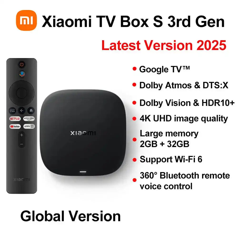 Нов Xiaomi TV Box S от 3-то поколение, смарт Android TV Box 4K UHD медиен плейър, Dolby Vision HDR10+ Google Assistant, сет-топ бокс за Google TV
