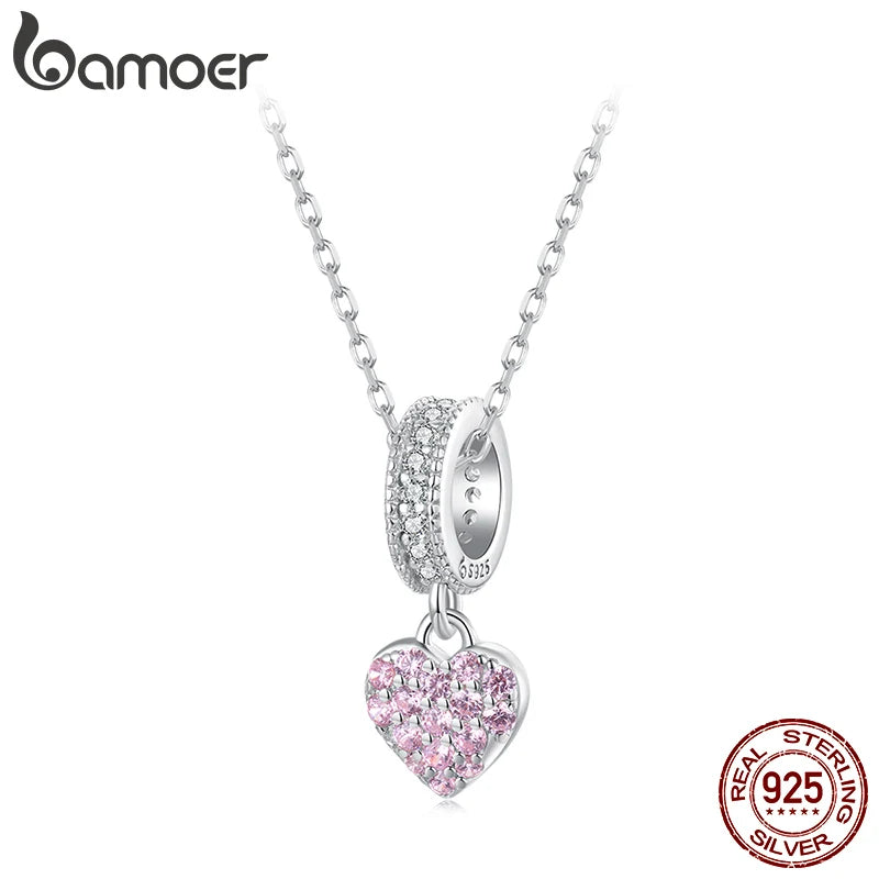 Bamoer 925 стерлингово сребро, изцяло розово-синьо, циркониево сърце, висулка, мини мъниста с четирилистна детелина за жени и момиче, направи си сам, сладък подарък за бижута