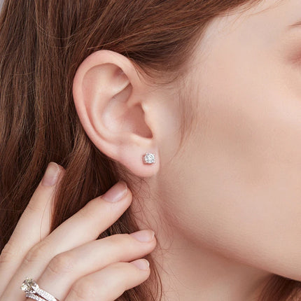 Дамски обеци BAMOER с 4 зъба и моасанит, плътно сребро 925, 2CT VVS1 Lab, с блестящи класически сватбени бижута