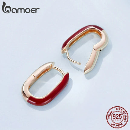Сребърни обеци BAMOER 925, изработени от сребро, с двойни сърца и панделка, за жени, тийнейджъри, сладки бижута Huggies