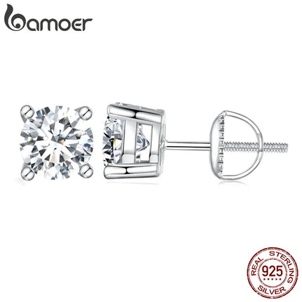 Дамски обеци BAMOER с 4 зъба и моасанит, плътно сребро 925, 2CT VVS1 Lab, с блестящи класически сватбени бижута
