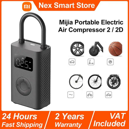 Xiaomi Mijia Преносим електрически въздушен компресор 2/2D, интелигентен цифров датчик за налягане в гумите, мултифункционална електрическа въздушна помпа 2