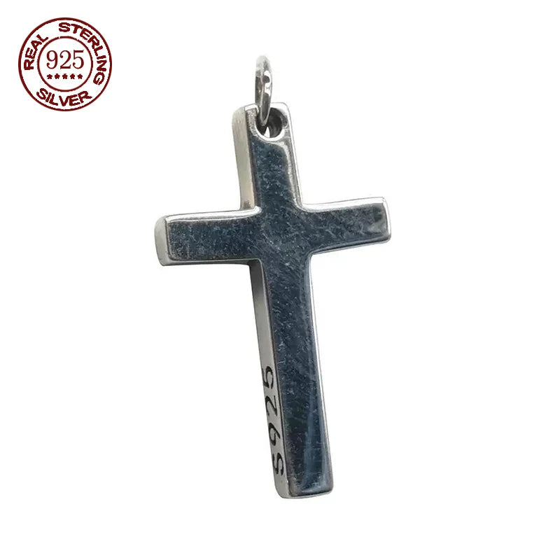 Истински плътен сребърен кръст 925 за мъже и жени минималистичен високополиран моден класически християнски молитвени бижута с Исус