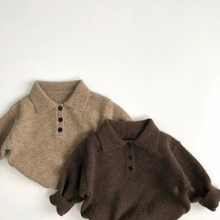 MILANCEL 1-6Y Есенни нови момчешки дрехи Детски плетен пуловер с яка надолу Детски модерен едноцветен пуловер за момичета