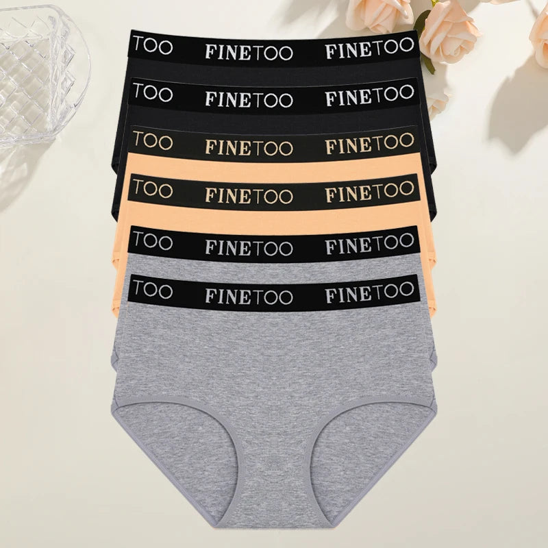 6 броя дамско памучно бельо с висока талия, секси дишащи бикини с колан и букви, големи размери, удобни бикини, еластично бельо, размер S-XXL