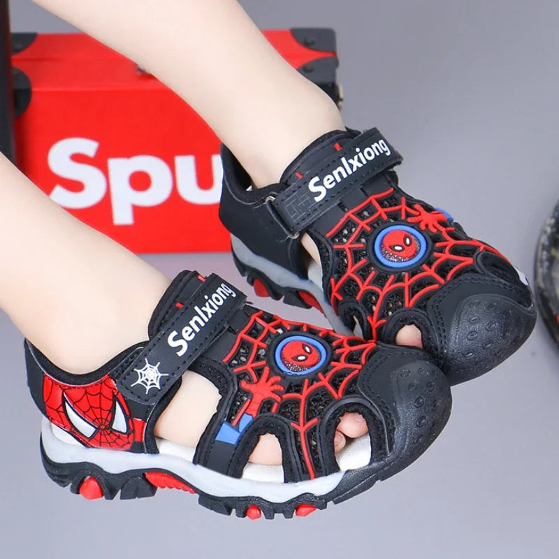 Дишащи спортни сандали Disney, летни сандали с анимационен филм Спайдърмен за момчета, ежедневни плажни обувки с мека подметка, детски обувки
