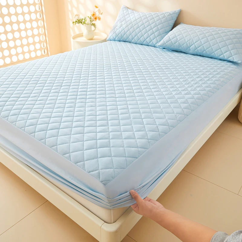 1 бр. ватиран водоустойчив чаршаф с регулируема дължина, протектор за матрак, който може да се пере в пералня, калъф за единично двойно легло