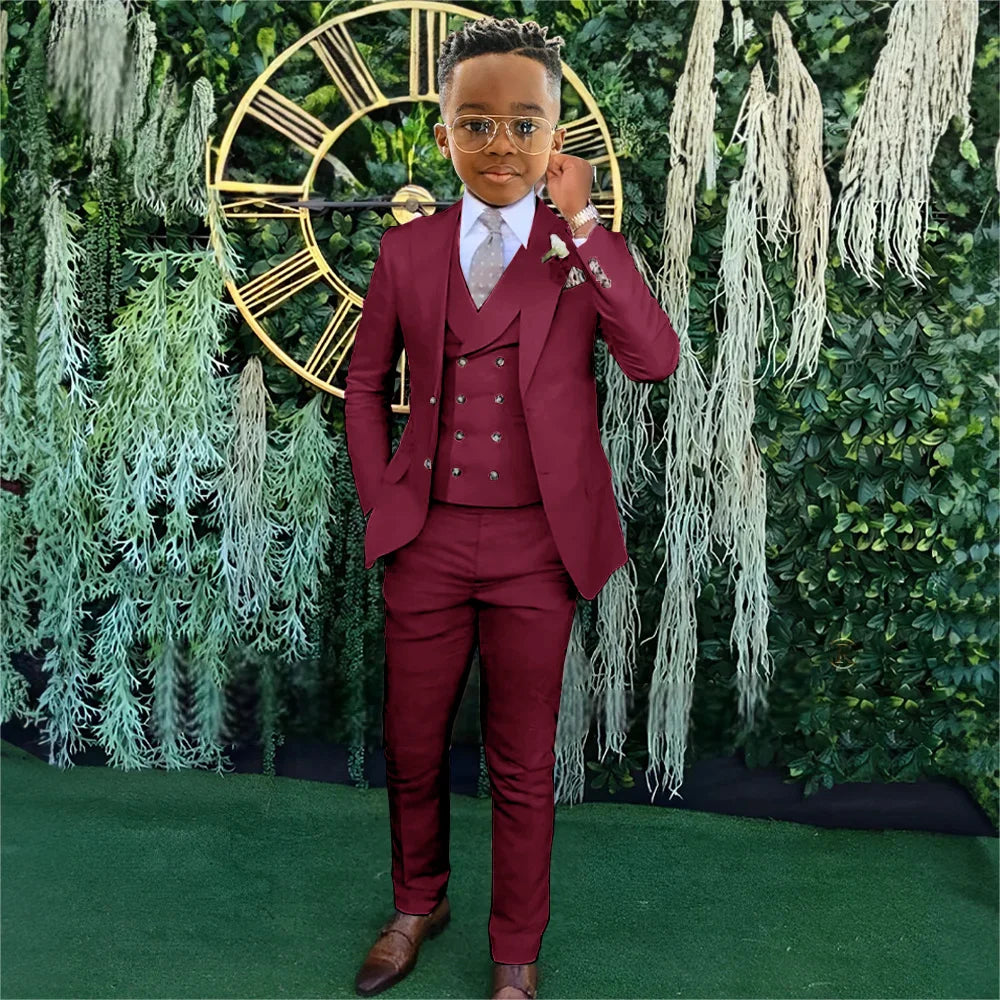 Моден комплект от 3 костюма за момчета, яке, жилетка, панталон, банкет, парти, елегантен детски смокинг, дрехи за сватбени гости, 2-20 години