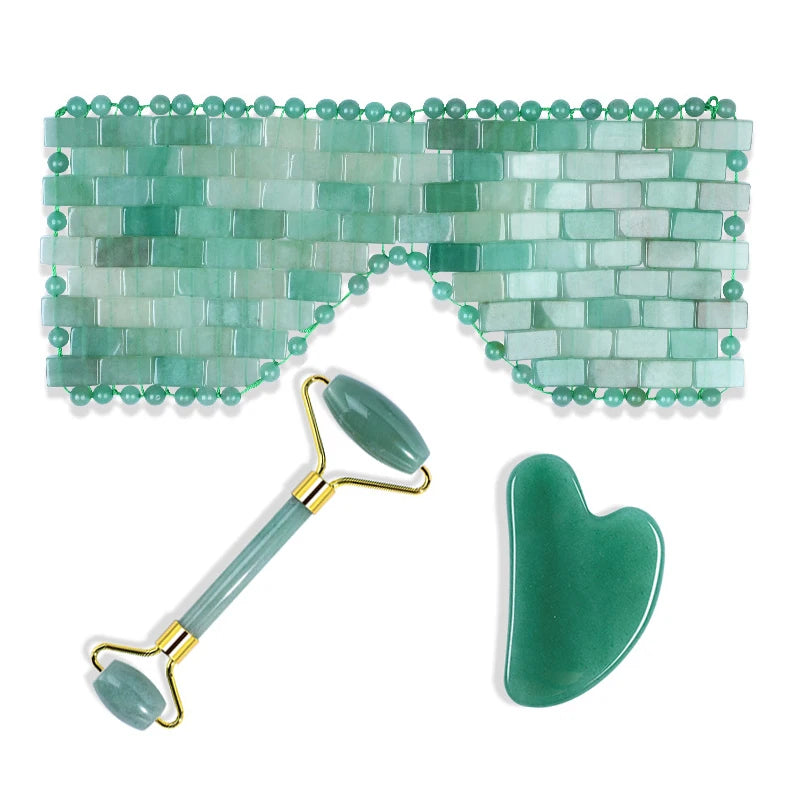 Натурална нефритена маска за лице Dongling, гваш, стъргалка, ролков масажор GreenJade Guasha, студена терапия, антиейдж нефритена маска, инструмент за красота