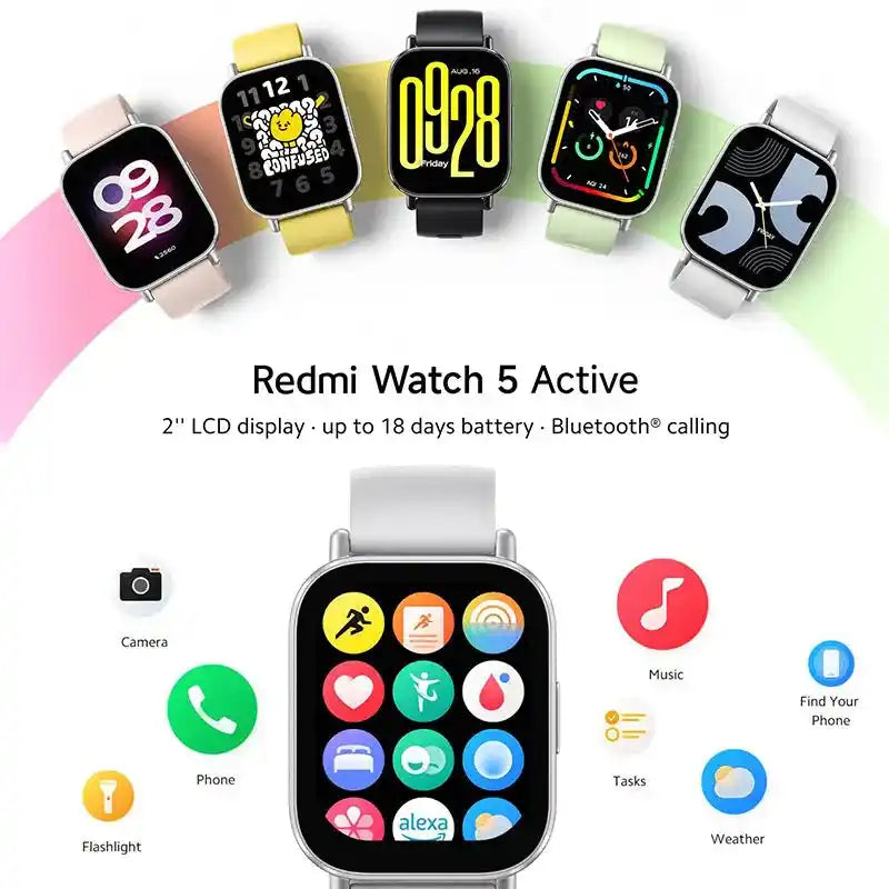 Xiaomi Redmi Watch 5 Active Smart Watch, Bluetooth разговори, 2" LCD дисплей, целодневен мониторинг на пулса и кислорода в кръвта