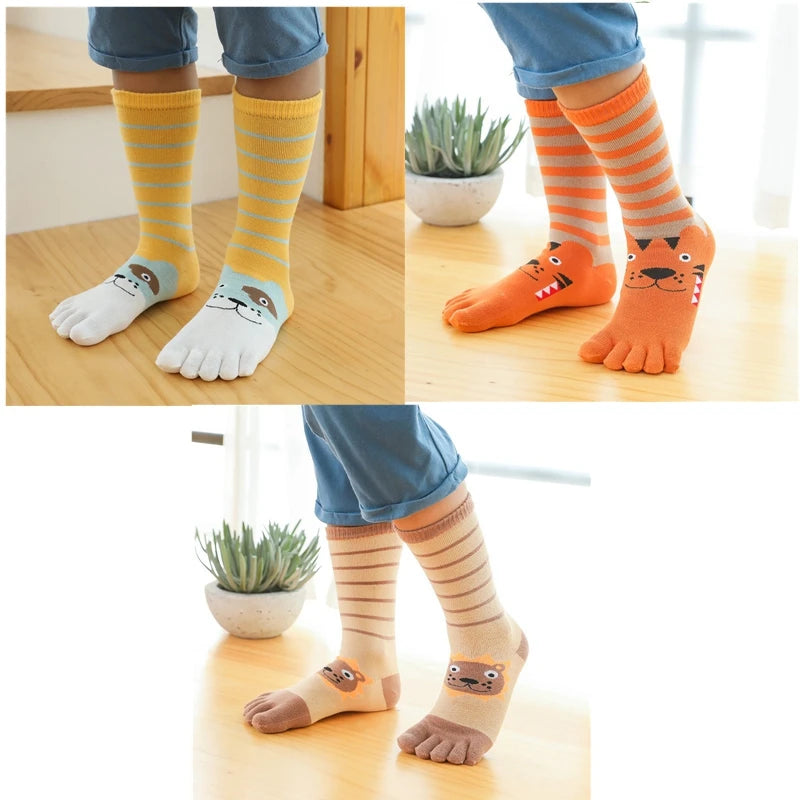 3 чифта детски чорапи с пръсти, 3-12 г., момичета и момчета, чорапи с пет пръста, есенно-зимни, високи памучни чорапи с кръгли пръсти, сладки, с анимационен герой, каваи