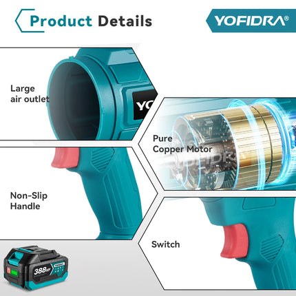 YOFIDRA 150M/S Електрически турбо джет вентилатор 1200W Безжичен градински вентилатор за листа, прах и сняг за Makita 18V батерия