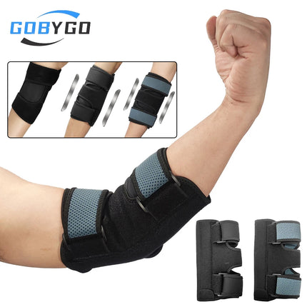 GOBYGO 1Pcs Спортен протектор за лакът, дишащ, компресионен протектор за ръка против сблъсък с каишки, алуминиева щанга, защита за лакътната става