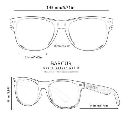 Мъжки слънчеви очила BARCUR Natural Wooden поляризирани, черно орехово, UV400 защита