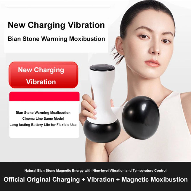 Електрически нагревателен масажор Bian Stone Gua Sha с горещ компрес, инструмент за физиотерапия на тялото, масаж на гърба и лицето, топъл моксибуст, инструмент Guasha