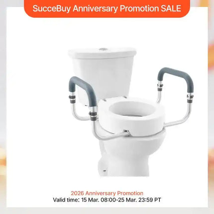 Повдигната тоалетна седалка SucceBuy с височина 3,5", товароносимост 300 фунта (136 кг) за стандартна кръгла тоалетна, алуминиев парапет