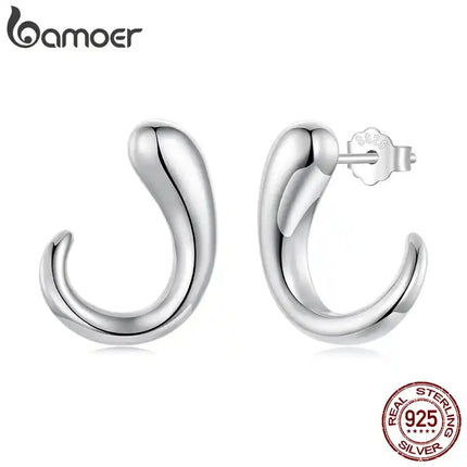 Сребърни обеци BAMOER 925, лъскави, с форма на капка, хипоалергенни, с кука, запетая, за жени, минималистичен метален подарък