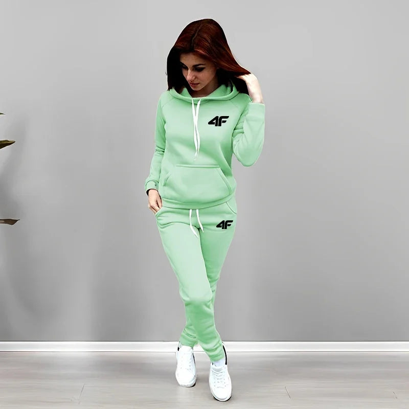 Дамски анцуг с качулки и спортни панталони, есен/зима, ежедневно, ежедневен, спортен, за дома и открито, удобен, топъл, спортен