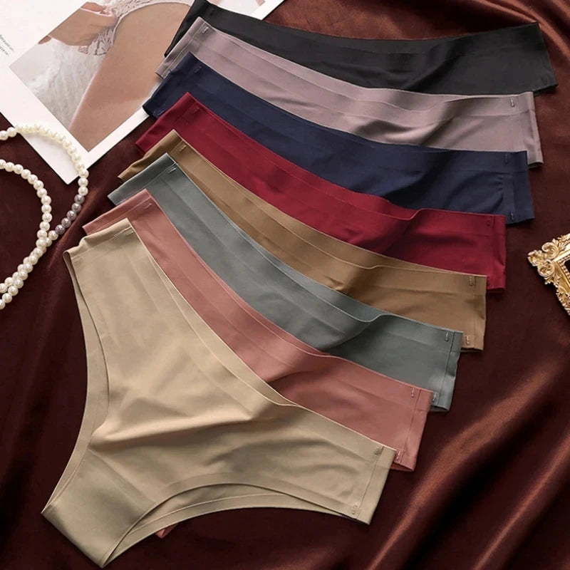 Безшевни бикини за жени, секси бельо, ледено копринени бикини с ниска талия, дамски меки плътни ултратънки бикини, танга Mujer