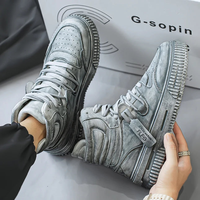 Есенни и зимни високи мъжки обувки, модна тенденция, ретро сиви детски и млади мъжки обувки за родители и деца, работни, спортни и ле