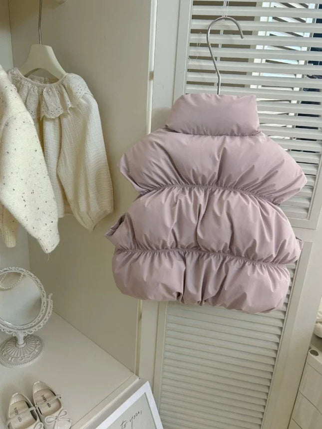 HoneyCherry Момичешка Едноцветна Жилетка Есен и Зима Нова Модерна Детска Памучна Жилетка Зимни Момичешки Бебешки Топли Жилетки