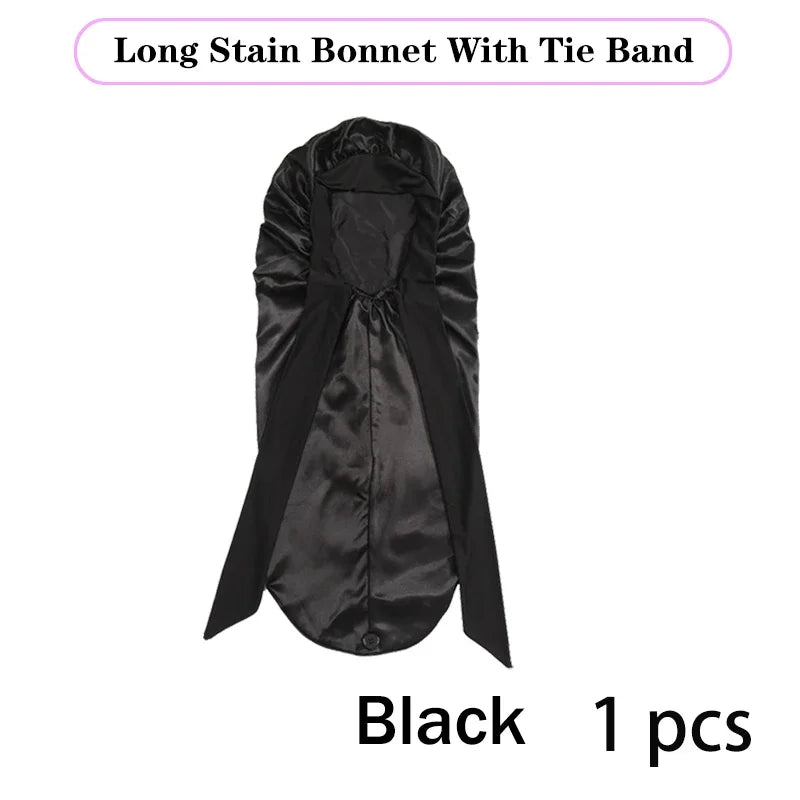 Дълга сатенена шапка, едноцветна, екстра голяма шапка за сън с дълга връзка, за коса за чернокожи жени, шапка за грижа за косата, за всички типове коса