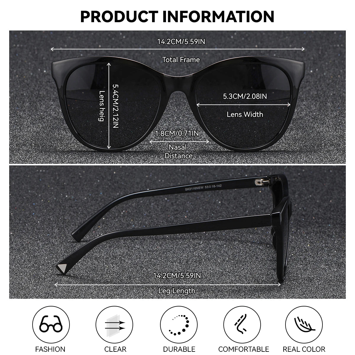 BARCUR Прозрачни дамски слънчеви очила, удобни, издръжливи, красиви, PC рамка с котешко око, парти, пътуване, UV400 поляризирани слънчеви очила, най-добър подарък