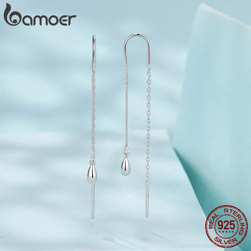 Сребърни обеци Bamoer 925, лъскави, с пискюли, минималистични обеци с нишка за жени и момичета, подарък, бижута