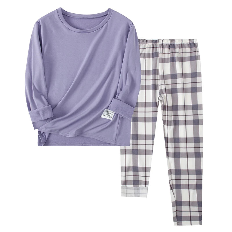 14+ Тийнейджърска тениска с едноцветен цвят, карирани панталони, домашни услуги, пижама за момичета с кръгло деколте, екип за свободното време за момчета от гимназията, пролетен и...