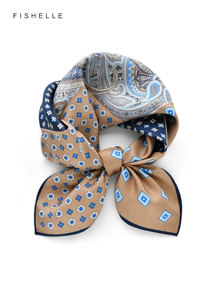 Нов малък квадратен шал от естествена коприна с цвят камила за жени, пролет/есен, мъжки, хиджаб, дамски шалове, луксозни подаръци