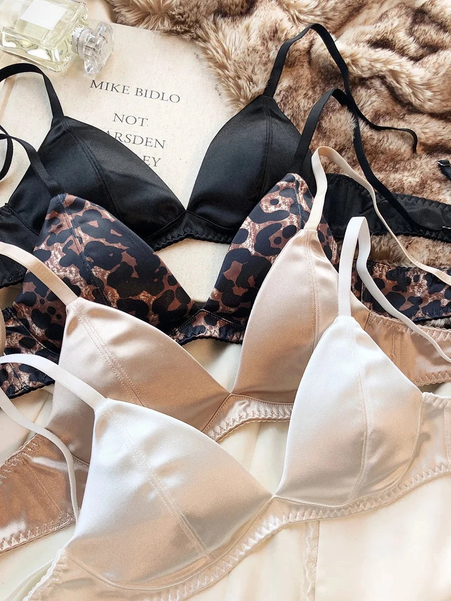 Летен комплект бельо за жени, секси копринен триъгълен комплект безжични сутиени, френски бюстие, безшевен интимен сутиен и комплект прашки