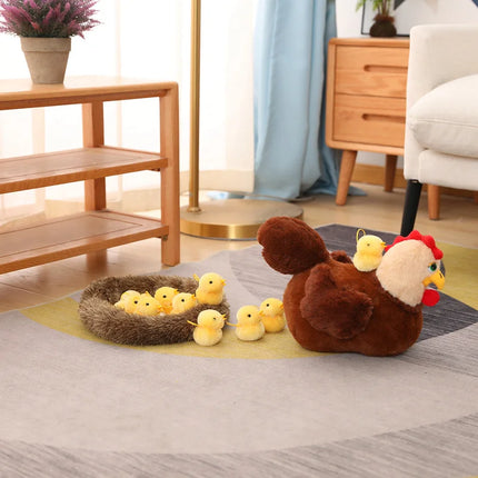 1 комплект Kawaii Chick Family Плюшени играчки Пиле Майка Пиле Бебе Плюшени кукли Симулация Кокошка с гнездо Плюшени животни Детски подаръци