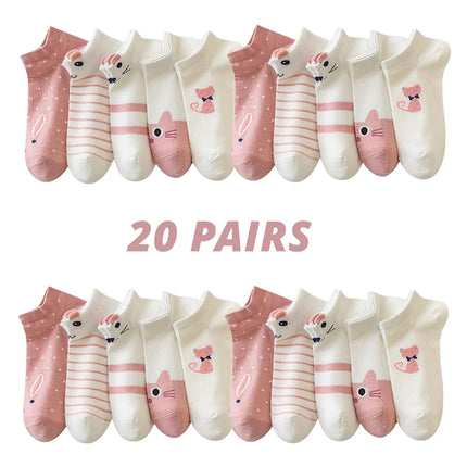 5/10/20 Чифта Дамски Къси Тръбни Чорапи Розова Котка Тънки Четири Сезона Сладки Чорапи Лодка С Низък Топ И Модерни Чорапи