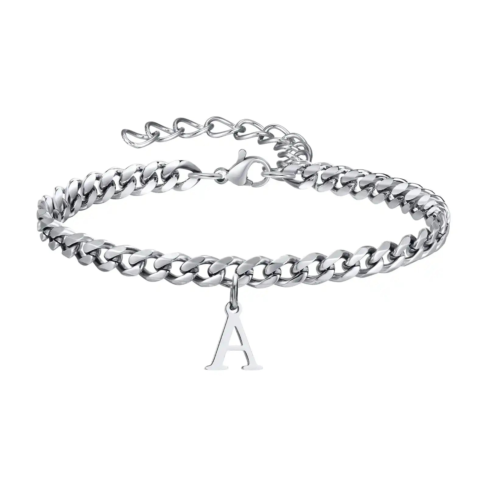 Мъжки гривни с кубински инициали и връзки, неръждаема стомана, 26 букви от азбуката от A до Z, регулируема верижка, ежедневен подарък за бижута