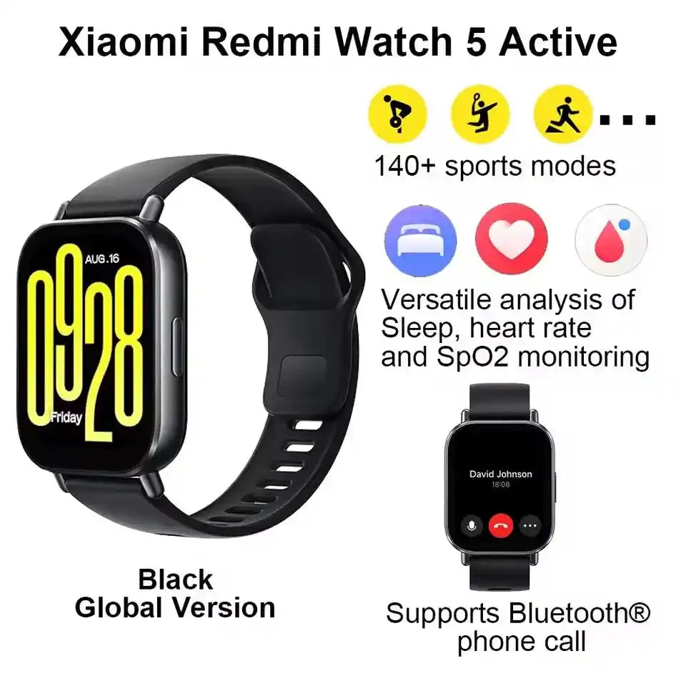 Xiaomi Redmi Watch 5 Active Smart Watch, Bluetooth разговори, 2" LCD дисплей, целодневен мониторинг на пулса и кислорода в кръвта