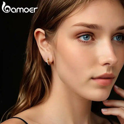 Обеци BAMOER с моисанит, двуслойни, с форма на халка, цвят D, кръгла шлифовка, сребро 925 за жени