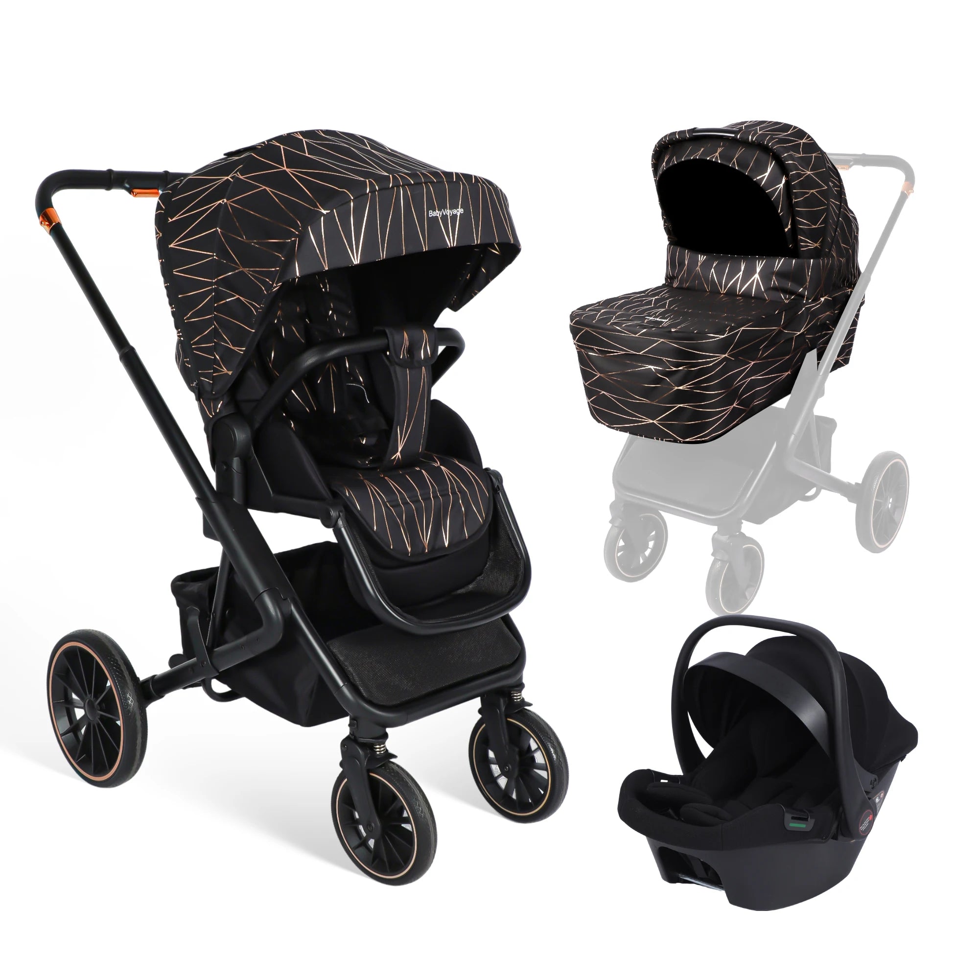 Бебешка количка 3 в 1 с включено столче за кола I-Size, алуминиева рамка, сгъваема количка 0-26 кг, количка за новородени с висока видимост, 0-36 месеца